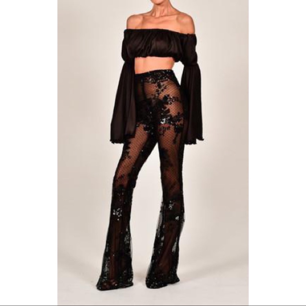 Dollhouse fashion Organza Flares Black Sequin Pant